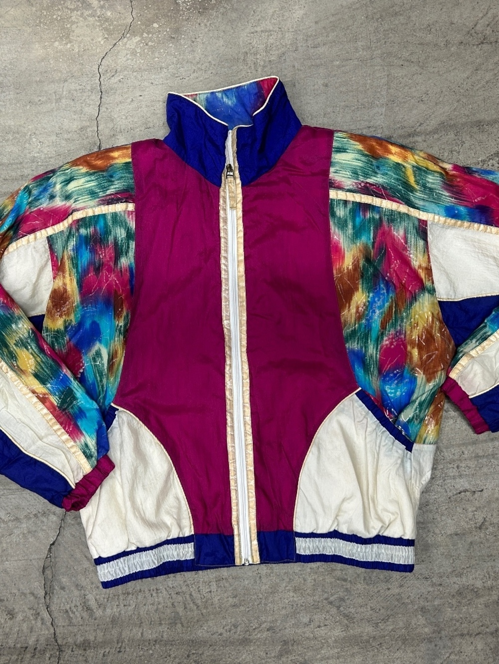 Vintage East West Windbreaker Jacket Womens L Colorblock 80s 90s Retro Nylon